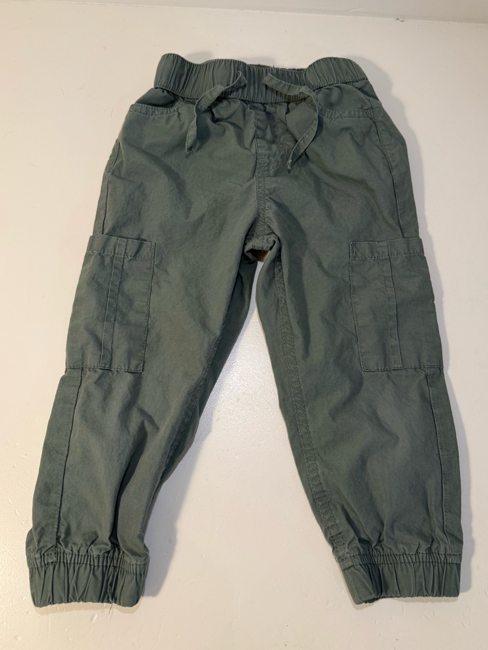 Kids Olive Green Cargo Jogger Pants - Elastic Waist & Ankles